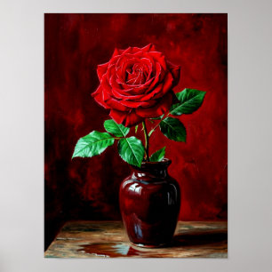 Póster Pintura de Flor de Rosa Roja 