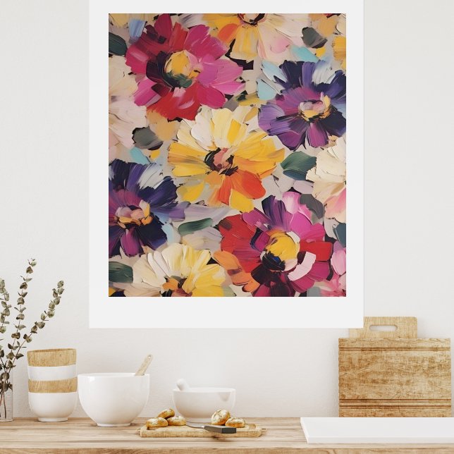 Póster Pintura de flores abstractas expresivas (Cocina)