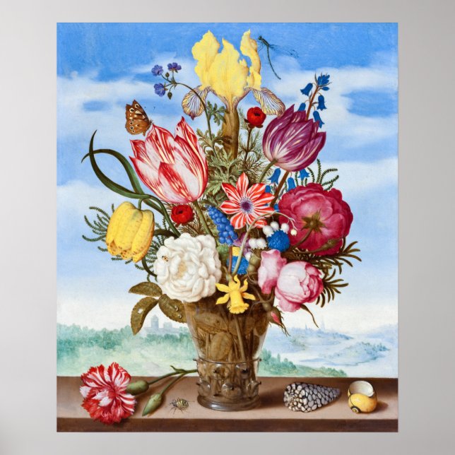 Póster Pintura de flores de época (Frente)
