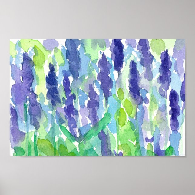 Póster Pintura de flores de lavanda acuarela (Frente)