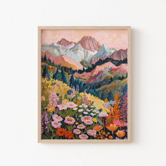 Póster Pintura de flores silvestres de la montaña de los 