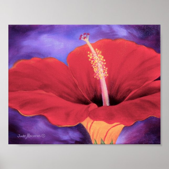 Póster Pintura de flores tropicales de Hibiscus Rojo - Po (Frente)