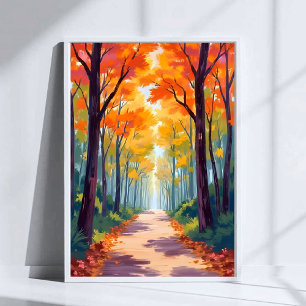 Póster Pintura de follaje de otoño de camino de otoño