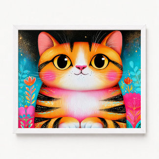 Póster Pintura de gato American Shorthair naranja lindo