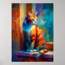 Póster Pintura de gato animal impresionista colorida