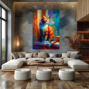 Póster Pintura de gato animal impresionista colorida