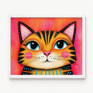Póster Pintura de gato atigrado femenino rosa y naranja