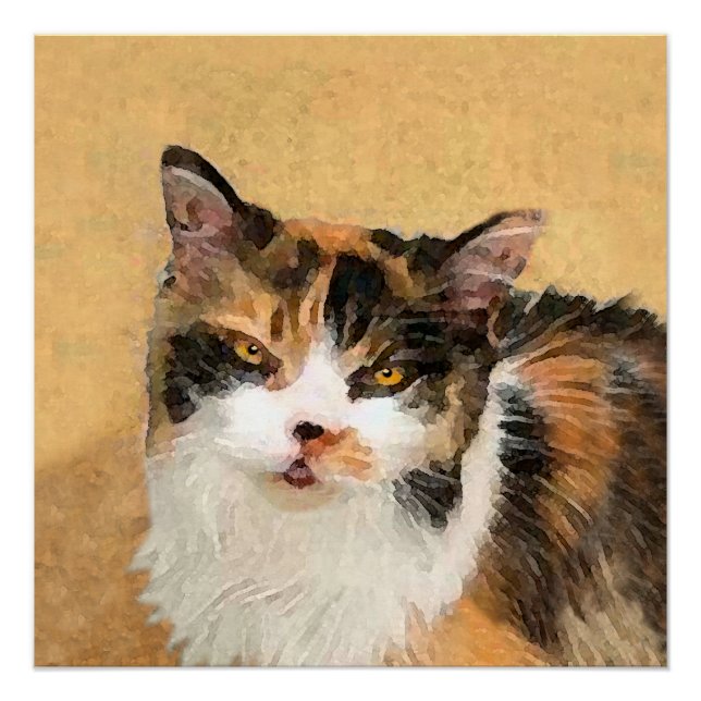 Póster Pintura de gato calico - Arte de gato original lin (Anverso)