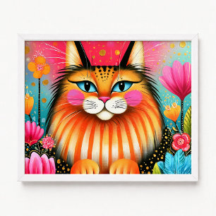 Póster Pintura de gato Maine Coon rosa y naranja de ojos 