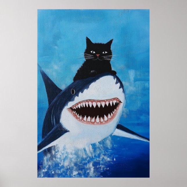 Póster Pintura De Gato Y Tiburón (Frente)