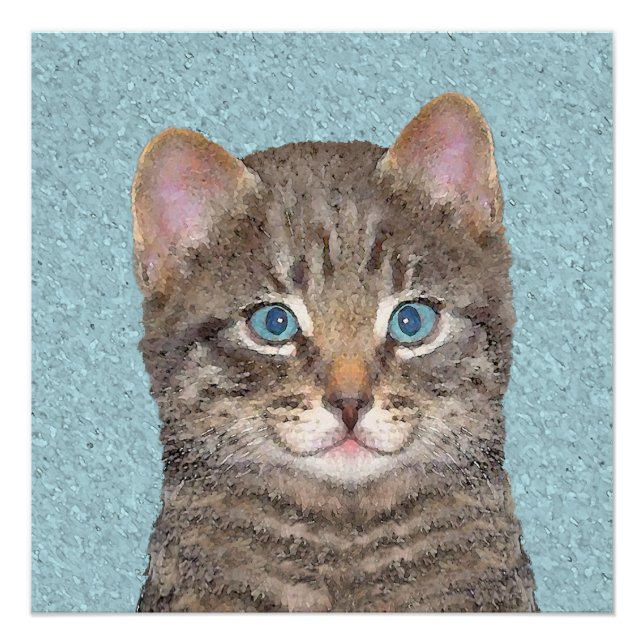 Póster Pintura de gatos en la mesa gris - Arte de gatos o (Anverso)