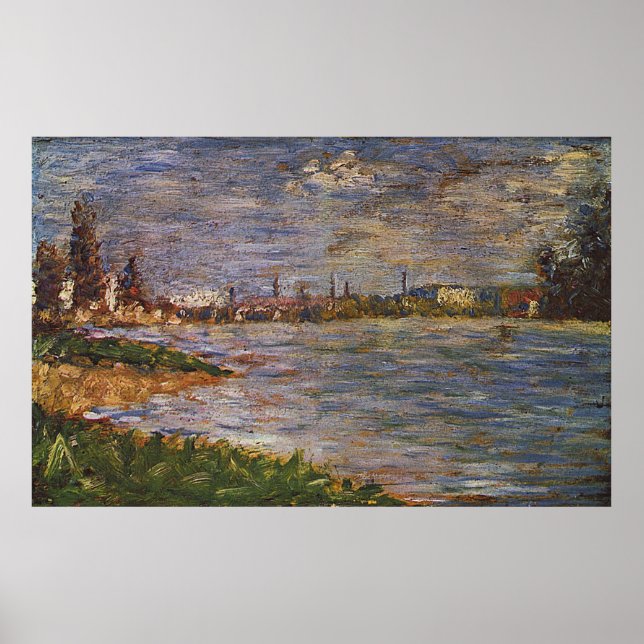 Póster Pintura de Georges Seurat: Los dos bancos (1883) (Frente)