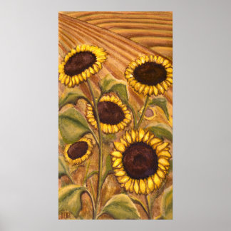 Póster Pintura de girasoles de paisajes canadienses