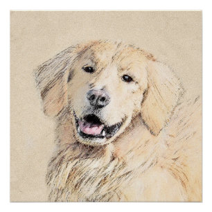Póster Pintura de Golden Retriever - Cute original Dog Ar