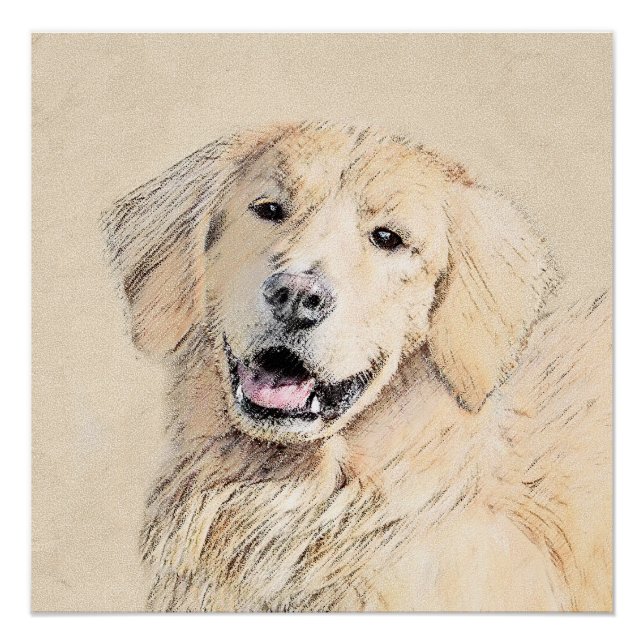 Póster Pintura de Golden Retriever - Cute original Dog Ar (Anverso)