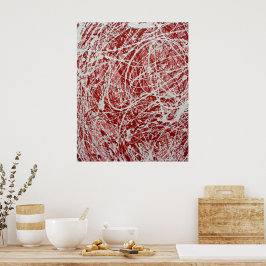 Póster Pintura de goteo abstracta en blanco rosado
