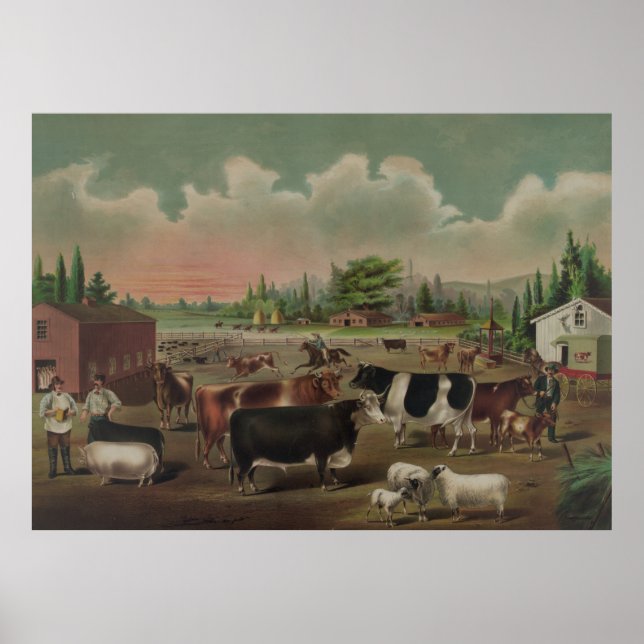 Póster Pintura de granja de ganado de época (1887) (Frente)