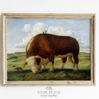 Póster Pintura de granja de vintage de vacas occidentales