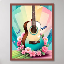 pintura de guitarra flor rosa acústica colorida ro