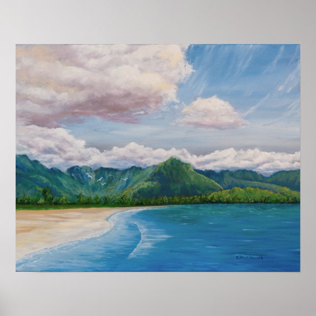 Póster Pintura de Hanalei Bay Hawaii (Frente)