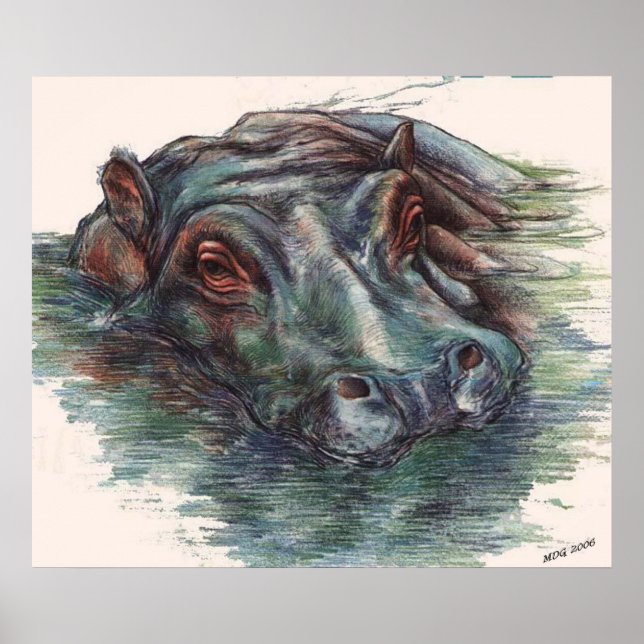 Póster Pintura de Hippopótamo Retrato (Frente)