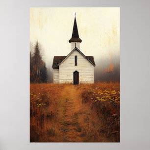 Póster Pintura de iglesia rústica abandonada