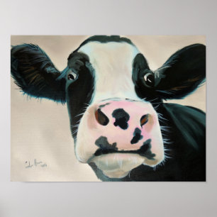 Póster Pintura de la cara de vaca en blanco y negro