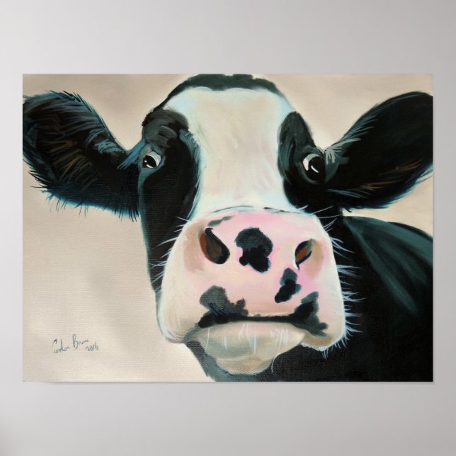Póster Pintura de la cara de vaca en blanco y negro (Frente)