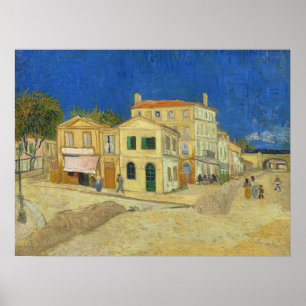 Póster Pintura de la Casa Amarilla de Van Gogh con Cielo 