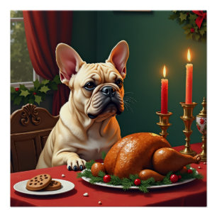 Póster Pintura de la cena de Nochebuena de un Bulldog Fra