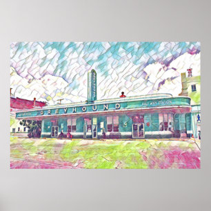 Póster Pintura de la estación de autobuses de la mitad de