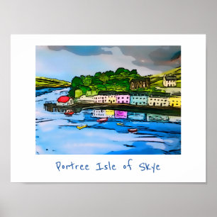 Póster Pintura de la isla Portree de Skye, Escocia