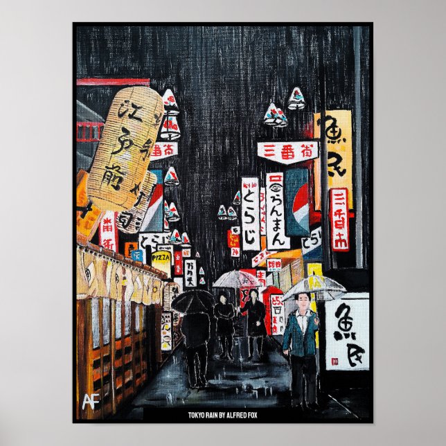 Póster Pintura de la lluvia en Tokio por Alfred Fox (Frente)