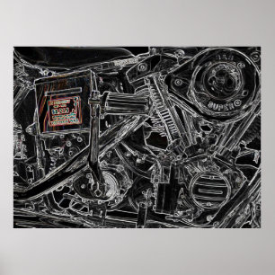 Póster Pintura de la motocicleta Old Harley - Memoria de