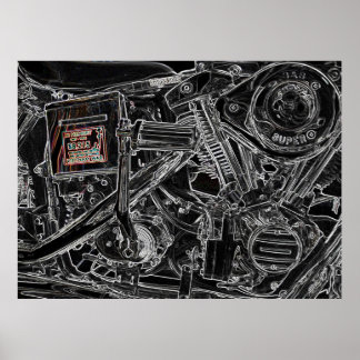 Póster Pintura de la motocicleta Old Harley - Memoria de 