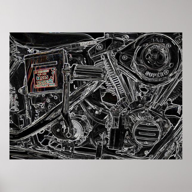 Póster Pintura de la motocicleta Old Harley - Memoria de  (Frente)