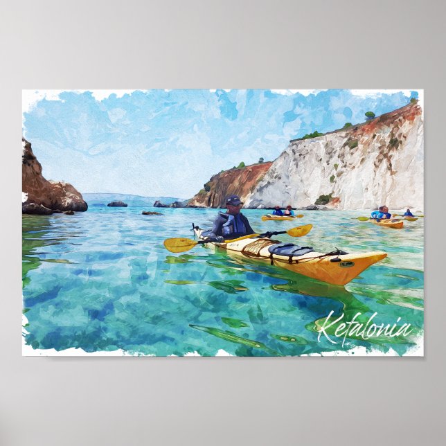 Póster Pintura de la vista costera de Kefalonia Grecia (Frente)