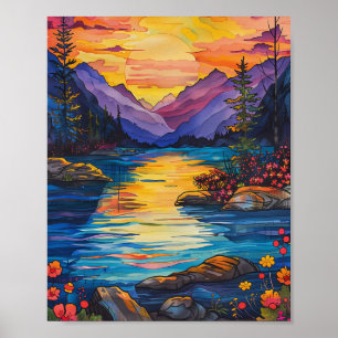 Póster Pintura de lago