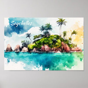 Póster Pintura de las islas Tropicales de Seychelles