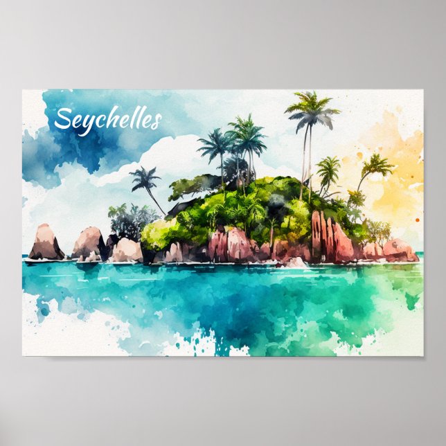 Póster Pintura de las islas Tropicales de Seychelles (Frente)