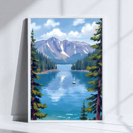 Póster Pintura de las montañas del Lago Tahoe