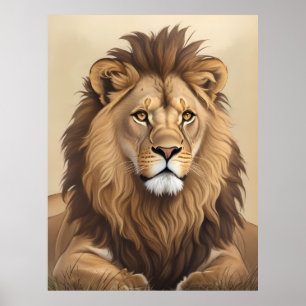 Póster Pintura de león de época