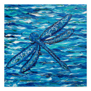 Póster Pintura de libélula azul
