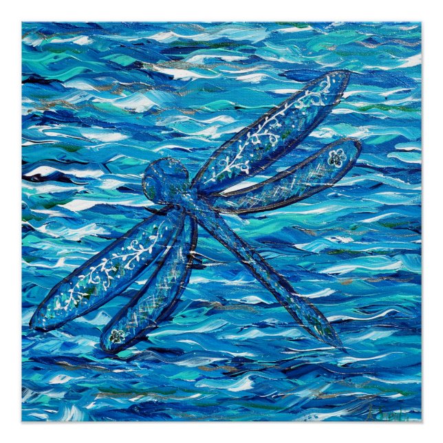 Póster Pintura de libélula azul (Anverso)