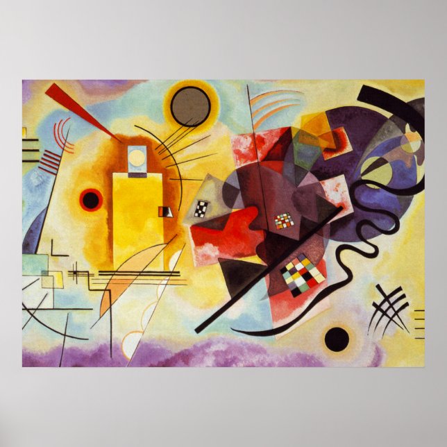 Póster Pintura de lienzo rojo amarillo amarillo azul amar (Frente)