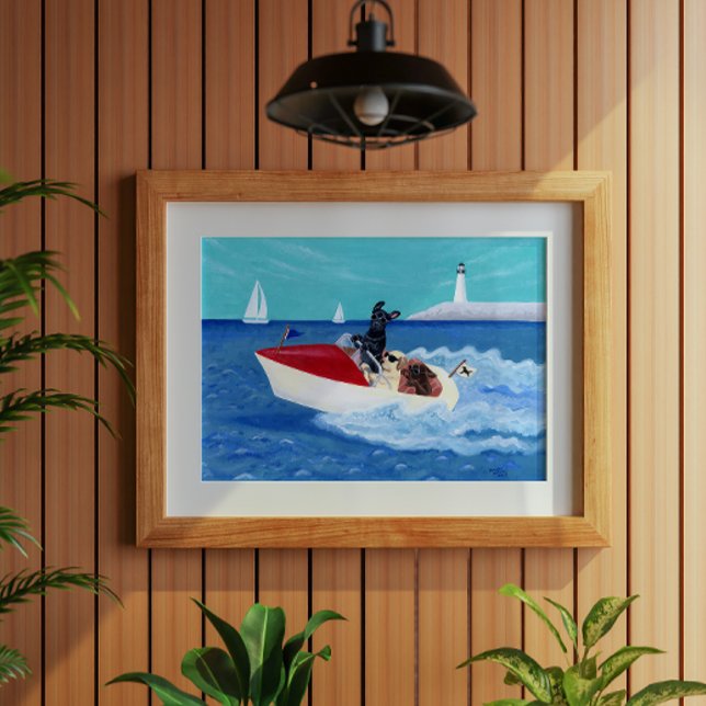 Póster Pintura de los labradores de verano de Guay (Cool Summer Labradors Poster for Labrador Owners, Summer House and Beach House.  Whimsical Lab Art.)