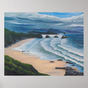 Póster Pintura de los paisajes marinos de Cannon Beach