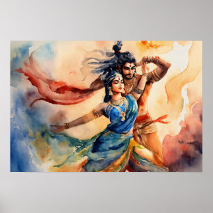 Póster Pintura de los pies bailando de Kali y Shiva