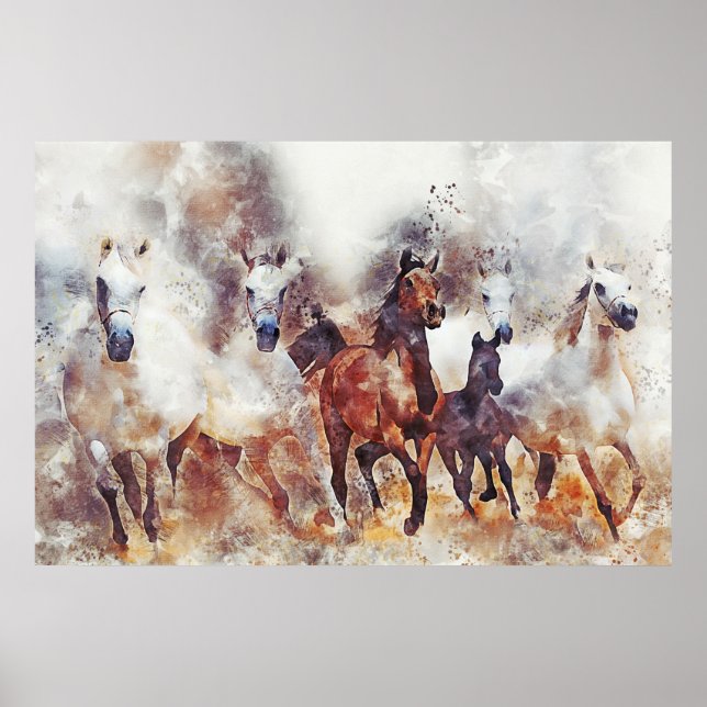 Póster Pintura de manipulación digital de caballos salvaj (Frente)
