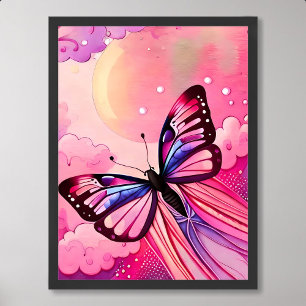 Póster pintura de mariposa mosca en la nube sol de la tar